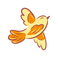 This vector illustration features a charming flying bird in warm tones, illustrated in a delightful sketch style. Its bright colors and playful design make it ideal for a variety of creative uses.