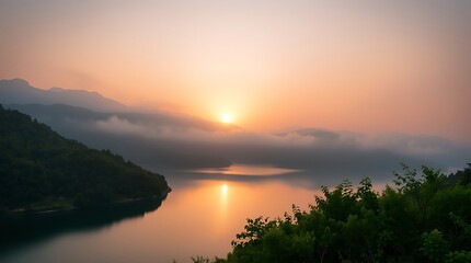 Sunrise and sunset over the lake and river with beautiful sky and water reflections