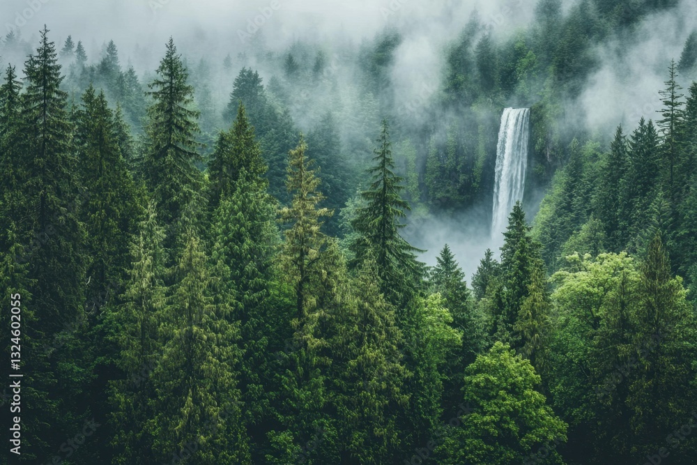 Poster this photo captures a vibrant and dense forest teeming with numerous tall trees presenting a captiva