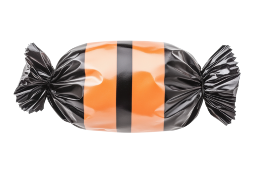 Colorful candy in black and orange wraps, cut out