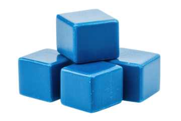 Four blue cubes stacked for learning, cut out