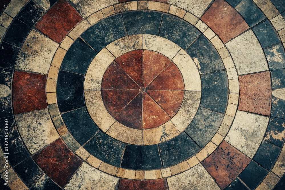 Aufkleber vintage abstract tile pattern showcasing circular design with earthy tones and textured surface, abs