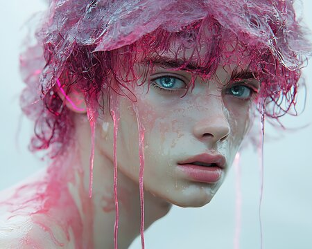Pink Resin Hair for Surreal Portrait.