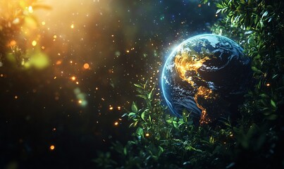 Obraz premium a view of earth among lush greenery, representing the natural world and environmental conservation.