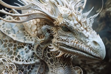 Intricate dragon sculpture showcasing detailed craftsmanship and unique design elements in a studio setting