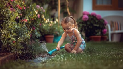 Naklejka premium Happy child playing in outdoors in Spring