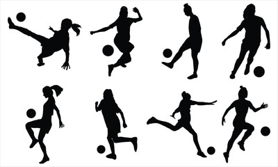 female soccer player silhouettes set 