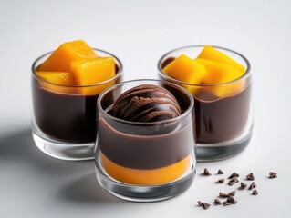 Delightful dessert art featuring chocolates and fresh mango in elegant glass cups