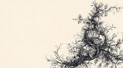 An artistic ink drawing of foliage in the corner space