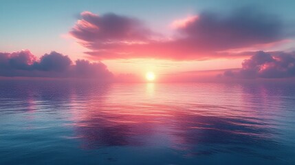 Fototapeta premium Pink and Purple Sunset Over Calm Ocean