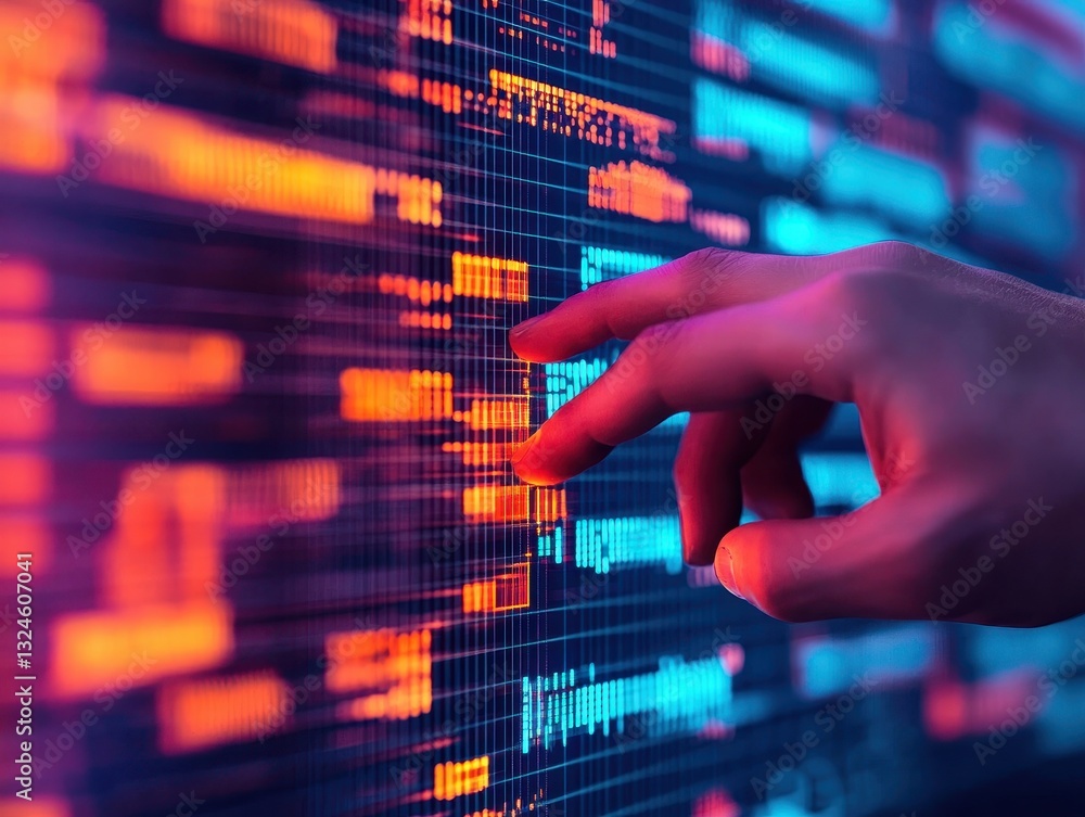 Aufkleber businessman and entrepreneur skills. digital interface with vibrant data visualizations and a hand i
