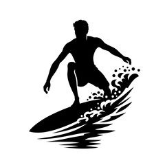 Silhouette of a man surfing on a wave.