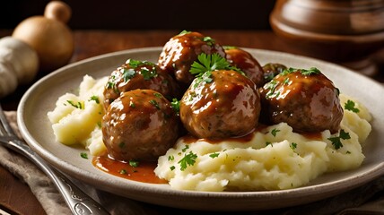 Swedish Meatballs with Creamy Mashed Potatoes and Gravy