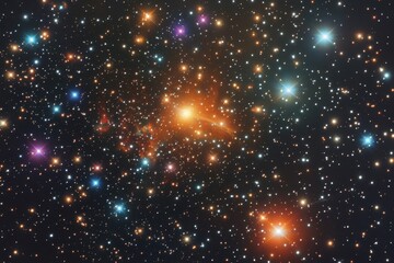 This photo captures a vibrant space filled with a multitude of stars Exaggerated nebulosity of a dwarf galaxy in rainbow colors .