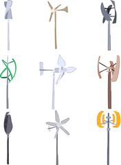 wind turbine home use set cartoon vector illustration