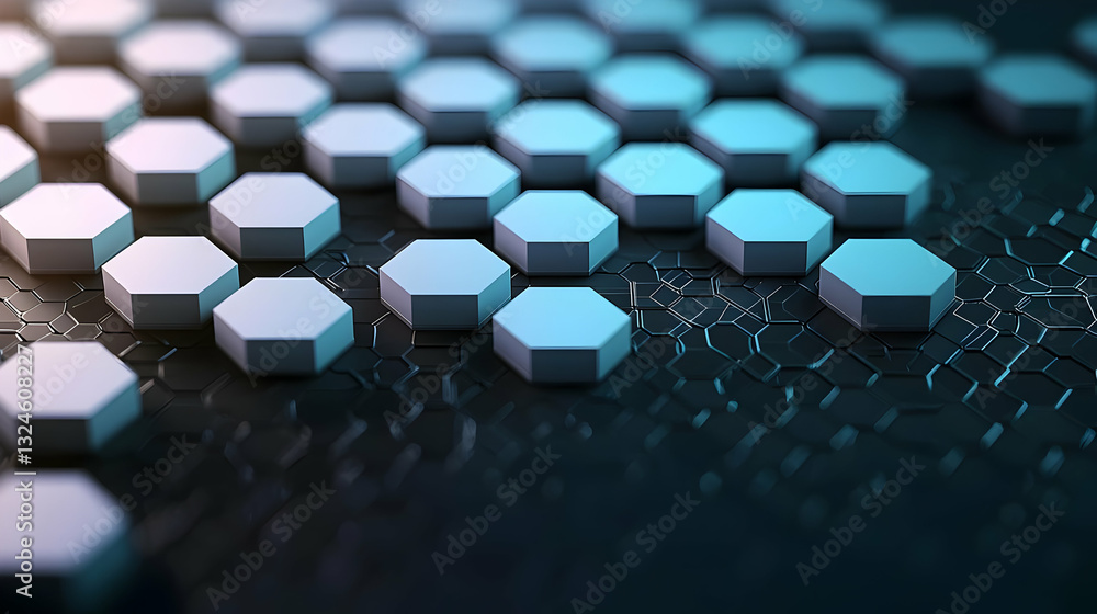Poster abstract background with gradient blue hexagonal shapes on dark grey surface technology concept