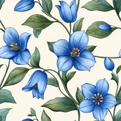 Bluebell flower plant flora bloom botany seamless pattern ornament design, tile