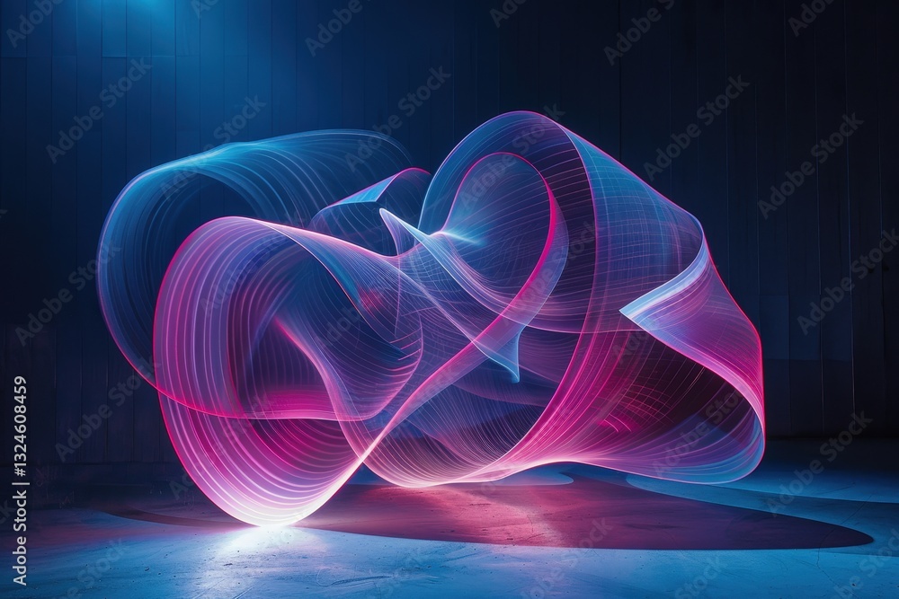 Poster colorful light trails create dynamic shapes in a dark studio showcasing artistic movement and modern
