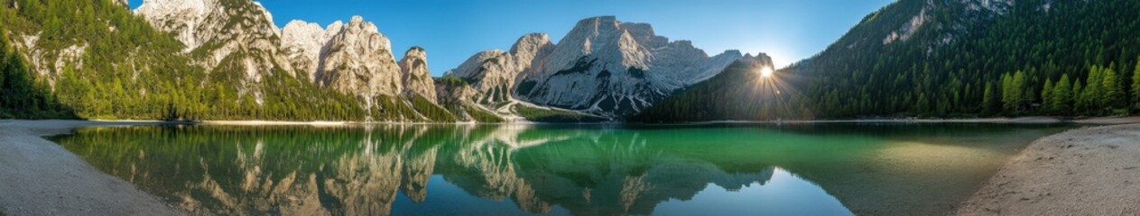 Tranquil mountain lake at dawn