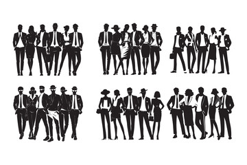 Naklejka premium Silhouette of diverse business people in groups.