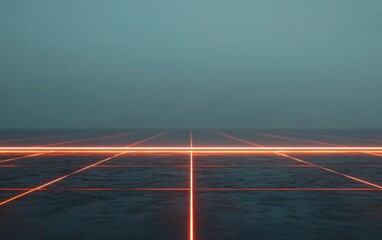 Abstract Digital Landscape with Glowing Orange Lines