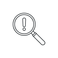 black and white Exclamation Mark with Magnifying Glass icon