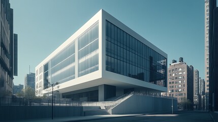 Fototapeta premium Glass facade building with futuristic design and twilight high resolution image