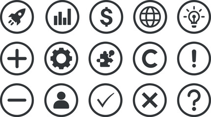 Diverse Set of Circular Symbols and Icons for Various Uses