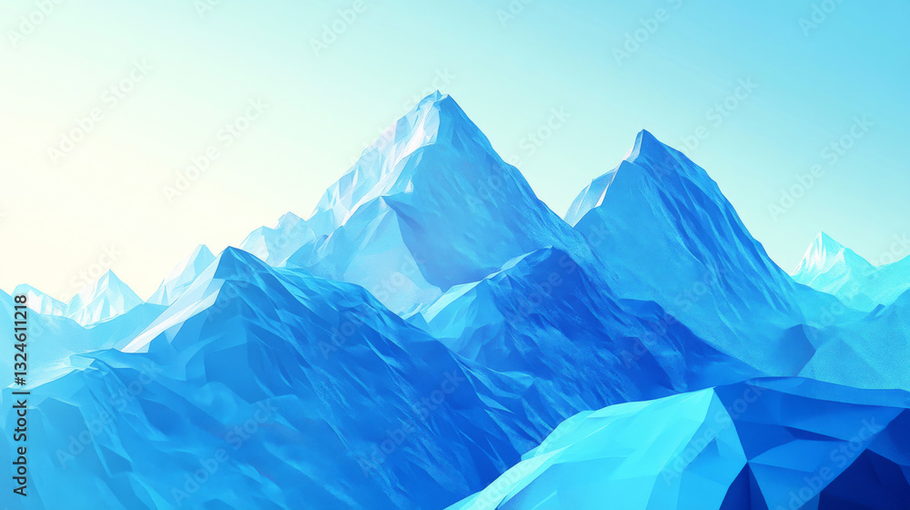 Poster abstract mountain with a path to the top. way to goal in digital futuristic style on a blue technolo