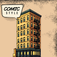 Retro Pop Art Building Illustration Comic Style Vector