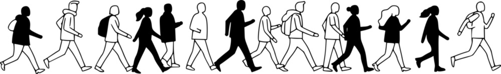 Contour of moving people (crowd). Vector illustration.
