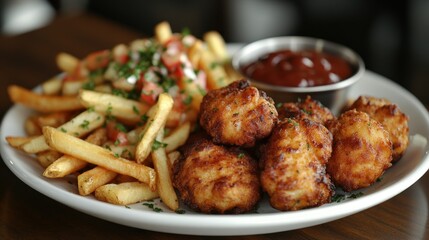 Fototapeta premium Crispy bites & fries, restaurant plate