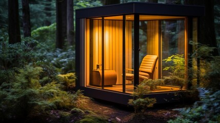 Tranquil pavilion  minimalist gazebo design in a serene park setting with natural materials