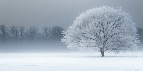 Frosted tree in a winter landscape