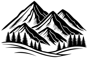 Fototapeta premium mountain icon vector silhouette with Christmas tree