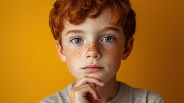 redhead boy portrait thoughtful child freckles cute kid