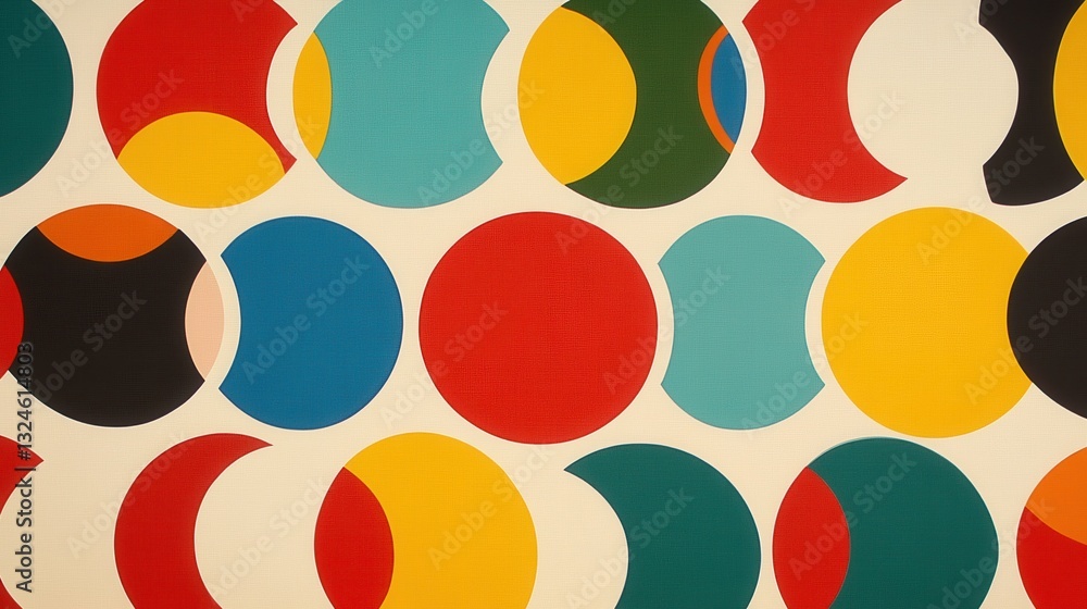 Poster Geometric pattern of interlocking circles in bold primary colors creating a vibrant modern background