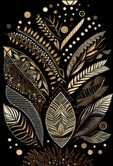 Abstrakcyjna grafika boho – kolorowy wektorowy wzór organiczny, nowoczesna ilustracja artystyczna, styl surrealistyczny, fantazyjne linie, liście i pióra, elegancki design dekoracyjny, harmonia natury