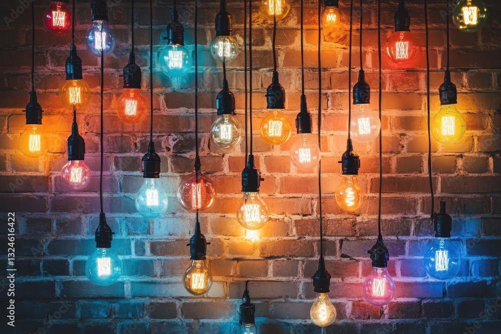 Poster this photo captures a wall adorned with numerous vibrant lights creating a mesmerizing visual displa