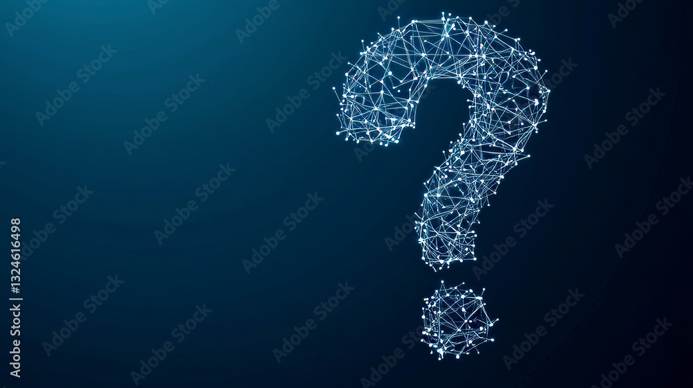 Poster abstract digital question mark. futuristic low poly wireframe ask symbol. support, help, and problem