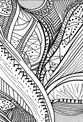 Abstrakcyjna grafika boho – kolorowy wektorowy wzór organiczny, nowoczesna ilustracja artystyczna, styl surrealistyczny, fantazyjne linie, liście i pióra, elegancki design dekoracyjny, harmonia natury