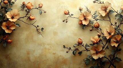 Elegant floral arrangement with peach blossoms on a textured golden background, ideal for decor