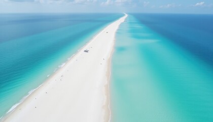 Obraz premium The drone captures the serene beauty of the beach, with crystal clear waters and powdery white sands stretching out to the horizon