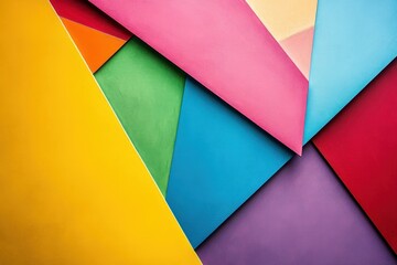 This photo captures an abstract painting featuring a range of vibrant colors creating a visually striking composition Sharp geometric shapes in high contrast colors .