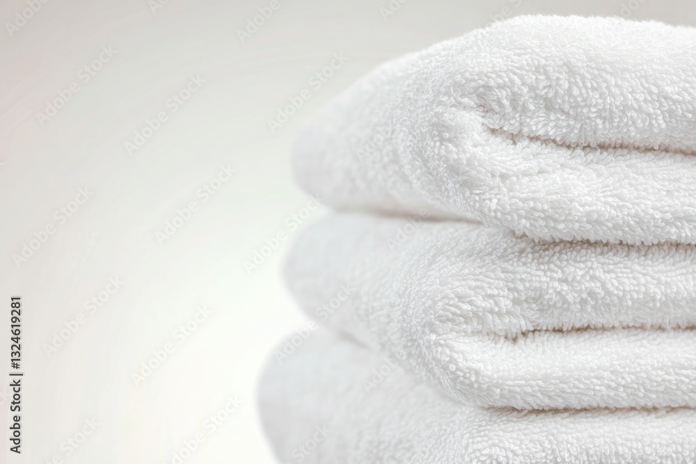 Aufkleber close-up of neatly folded stack of soft white towels with subtle texture showcasing laundry freshnes