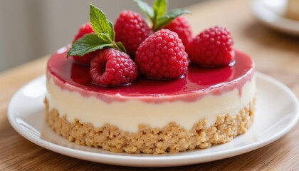 A decadent and visually stunning dessert consisting of layers of creamy vanilla custard, crumbled buttery shortbread cookies, and tangy raspberry puree