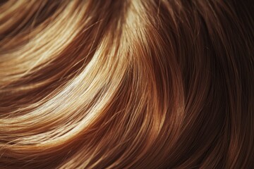 Naklejka premium Close-up of Flowing, Shiny Brown and Blonde Hair with Highlights and Subtle Textures for Beauty and Fashion Imagery