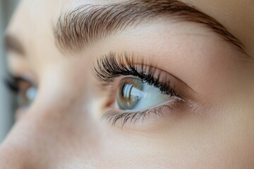 Obraz premium Close-up of Hazel Eye with Long Lashes & Brow- High Detail, Focus on Beauty, Cosmetics, and Eye Health