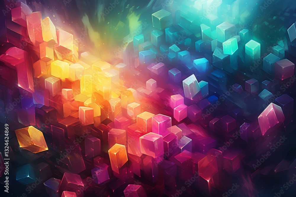 Poster abstract minimalist art geometric shapes and robotic elements harmoniously blending with nature