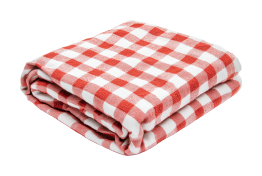Red and white checkered blanket folded, cut out